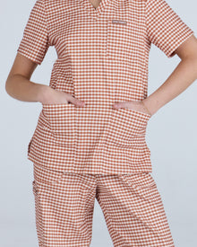 Three Pocket Scrub Top Cappuccino Gingham
