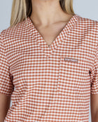 Three Pocket Scrub Top Cappuccino Gingham
