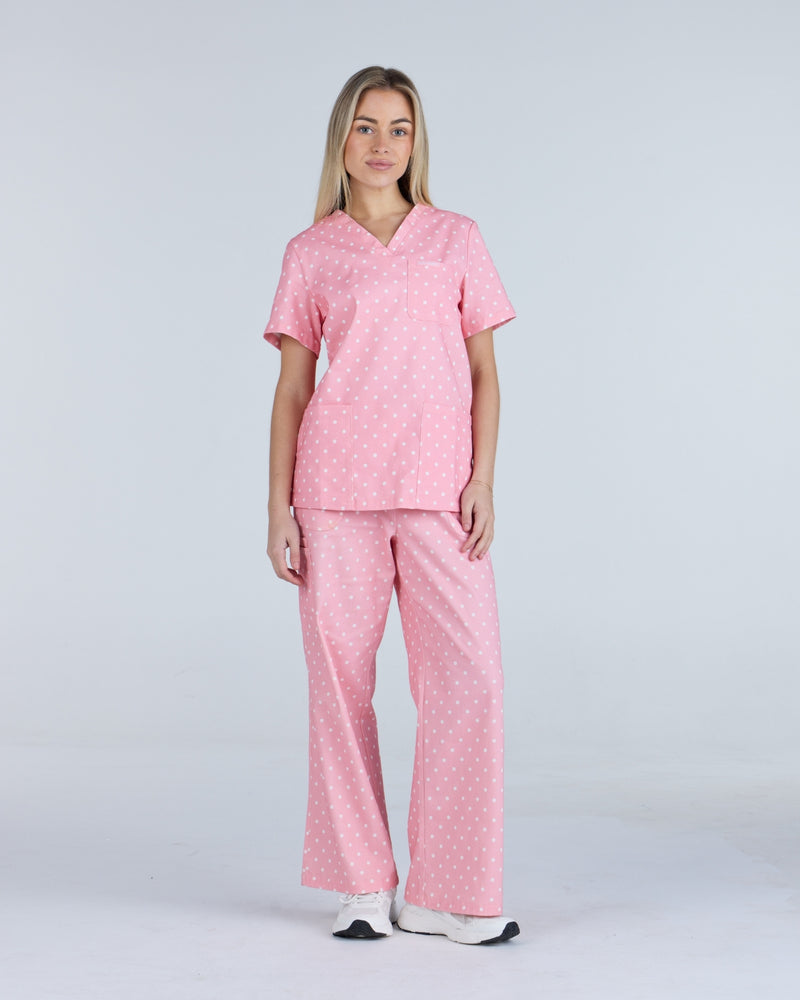 Three Pocket Scrub Top Peony Polka