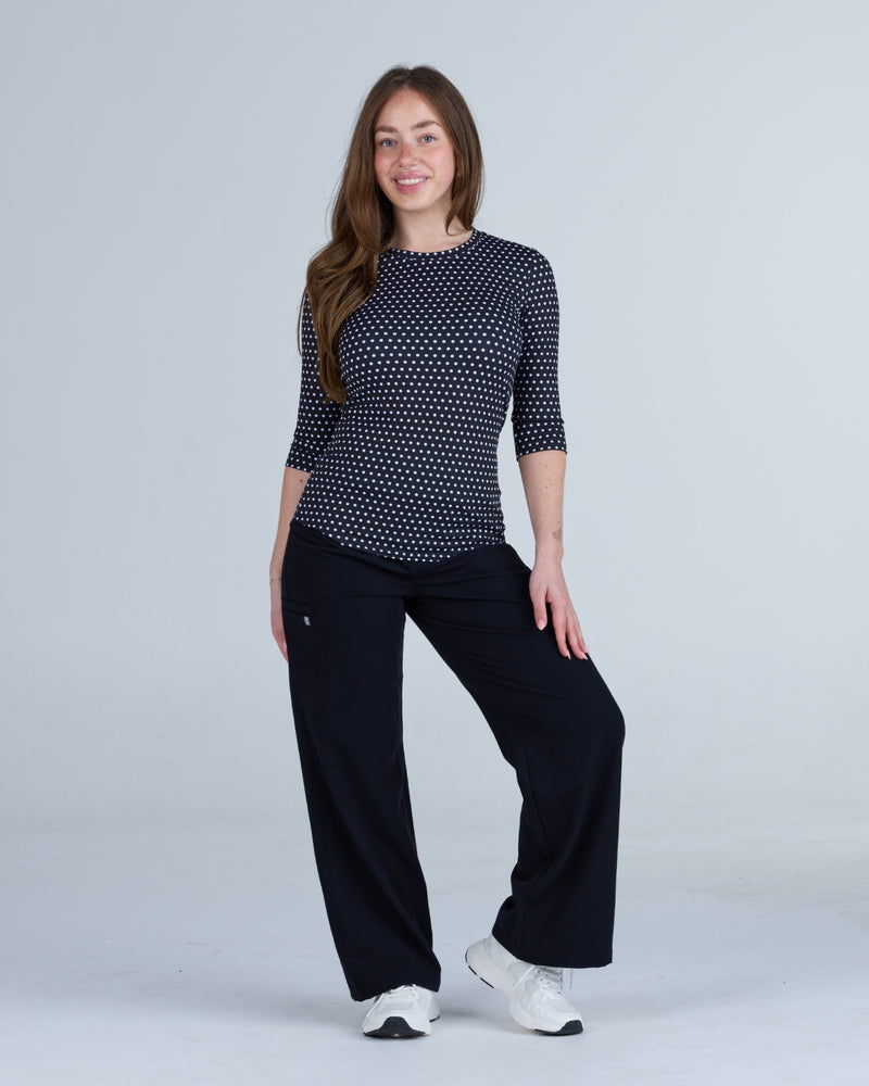 3/4 Sleeve Underscrub Black and White Polka