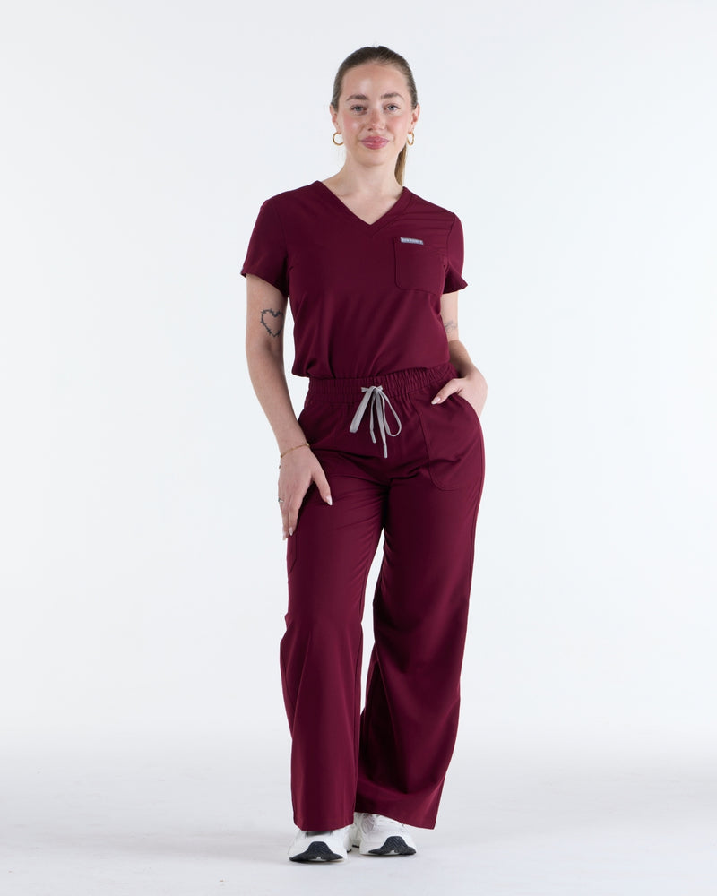 Lounge Leg Scrub Pants Rouge Burgundy