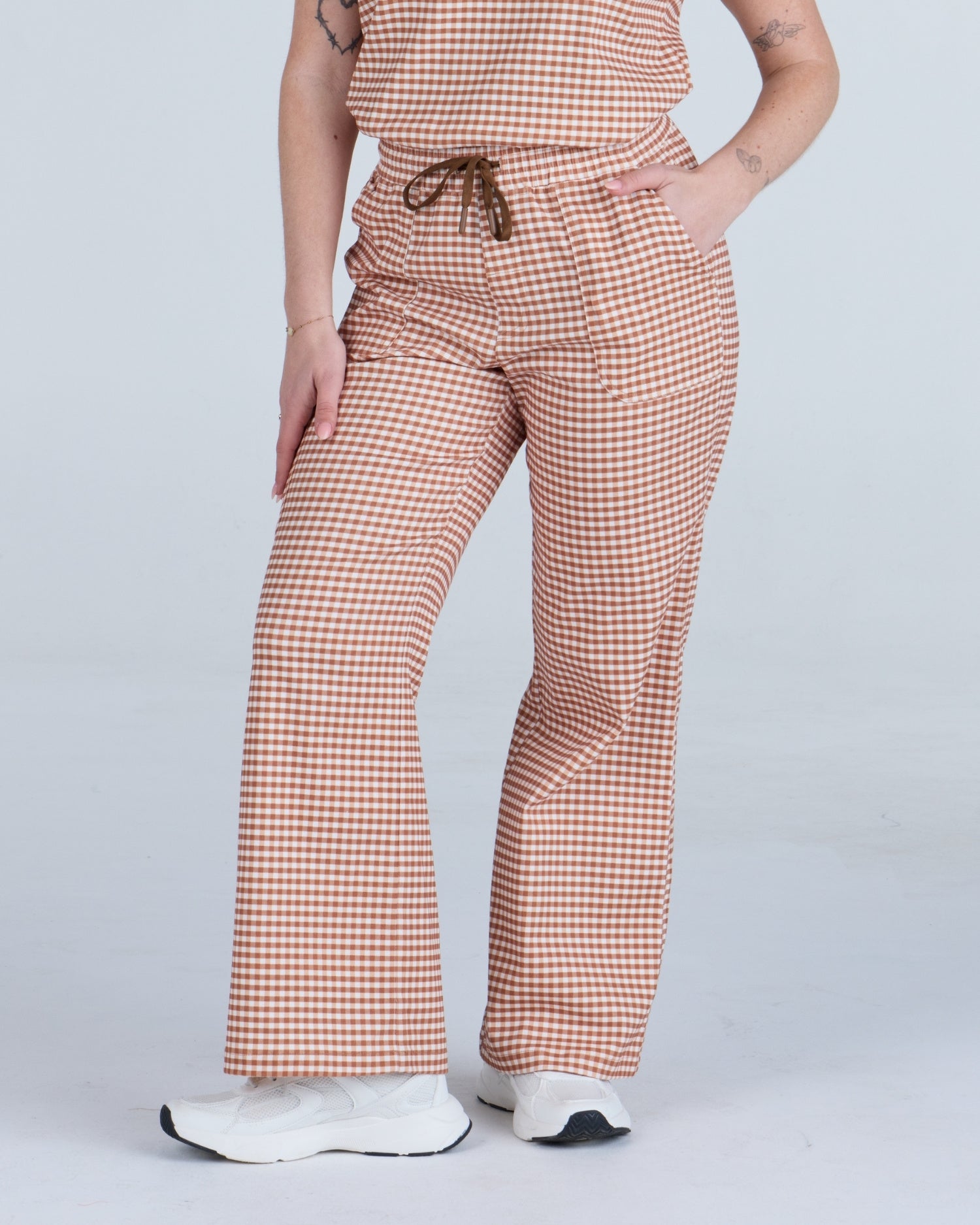 Lounge Leg Scrub Pants Cappuccino Gingham