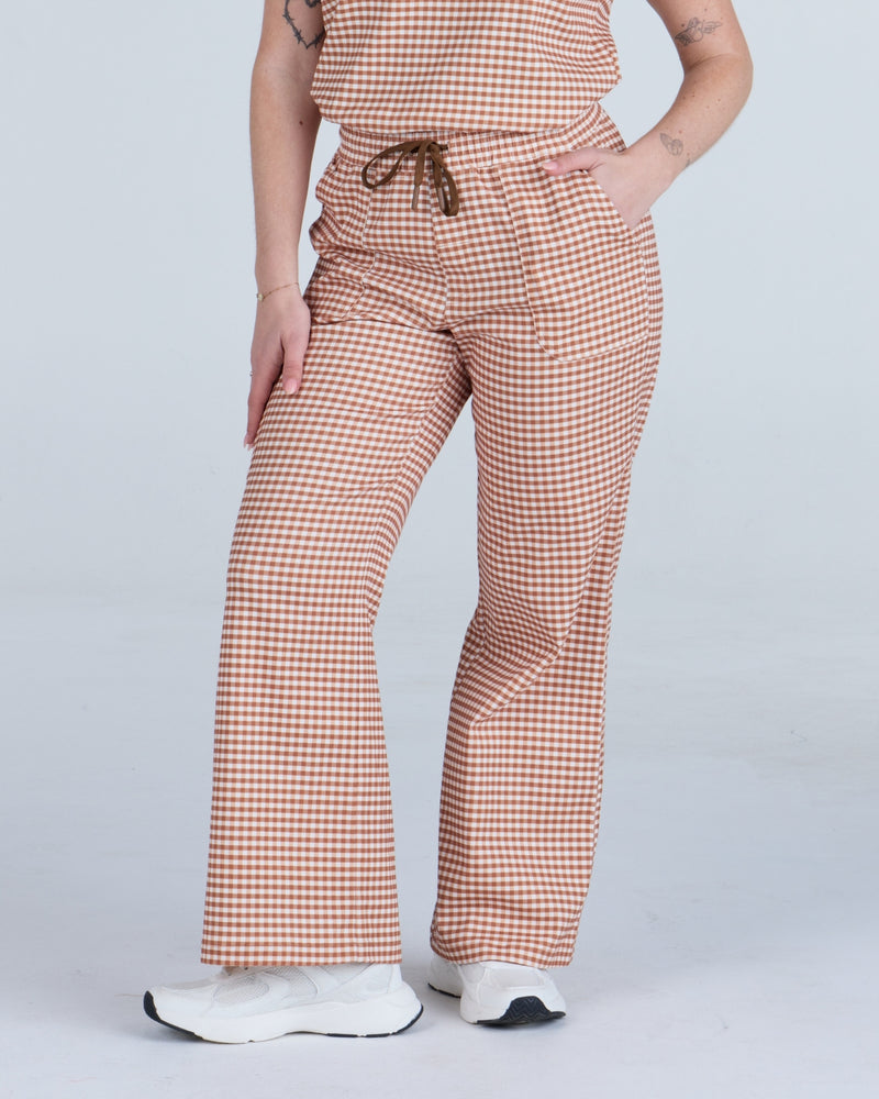 Lounge Leg Scrub Pants Cappuccino Gingham