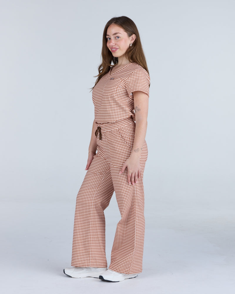 Lounge Leg Scrub Pants Cappuccino Gingham