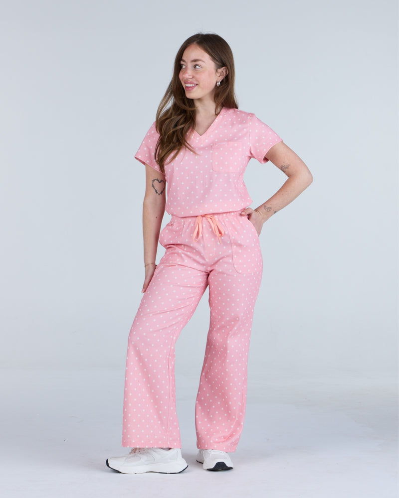 Lounge Leg Scrub Pants Peony Polka