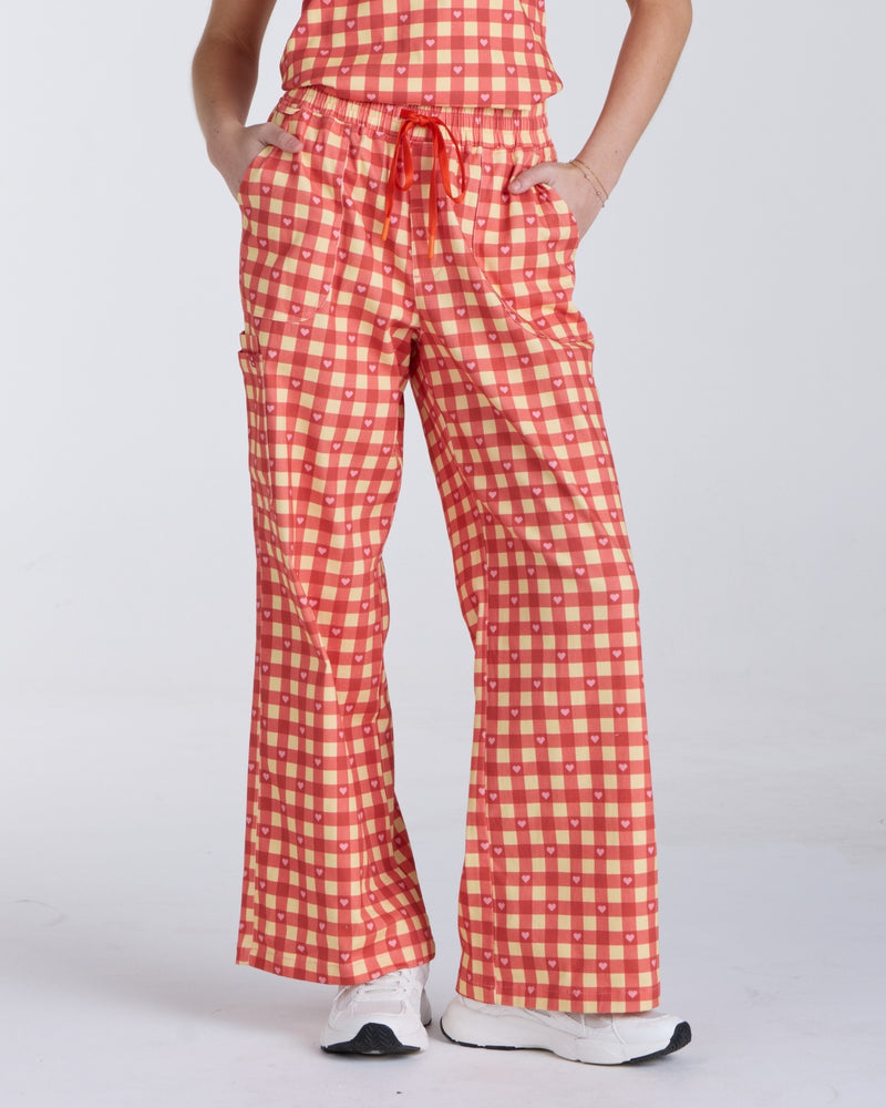 Lounge Leg Scrub Pants Ruby Gingham