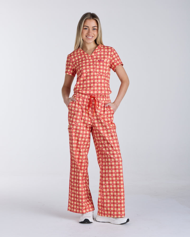 Lounge Leg Scrub Pants Ruby Gingham