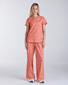 Lounge Leg Scrub Pants Ruby Gingham