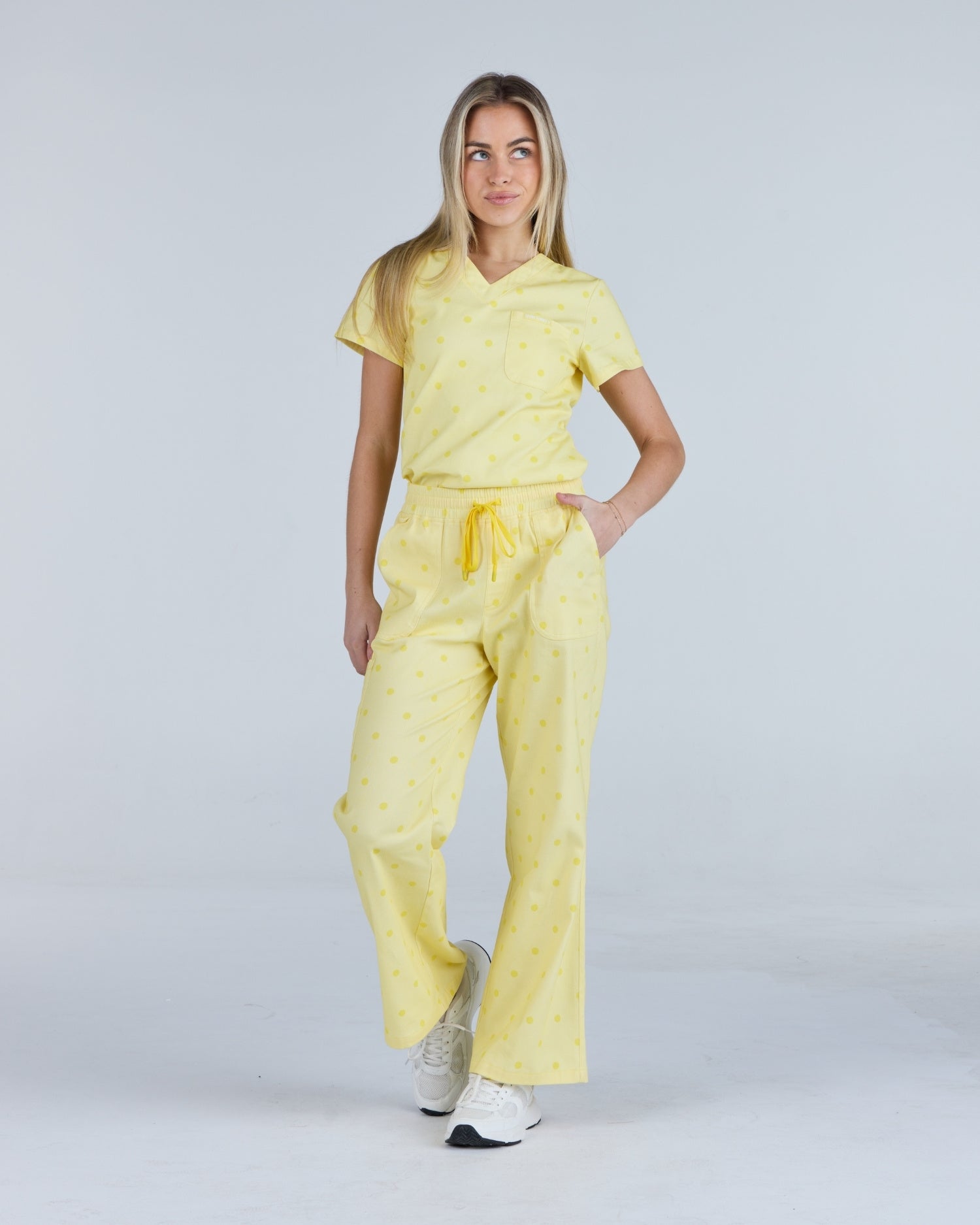 Lounge Leg Scrub Pants Butter Cream Polka