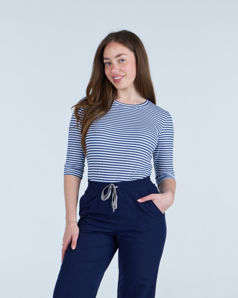3/4 Sleeve Underscrub Navy Stripes