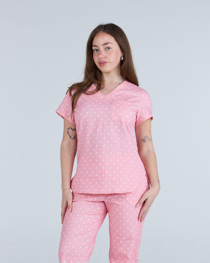 Tuck-In Scrub Top Peony Polka