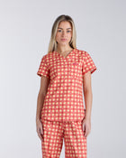 Tuck-In Scrub Top Ruby Gingham