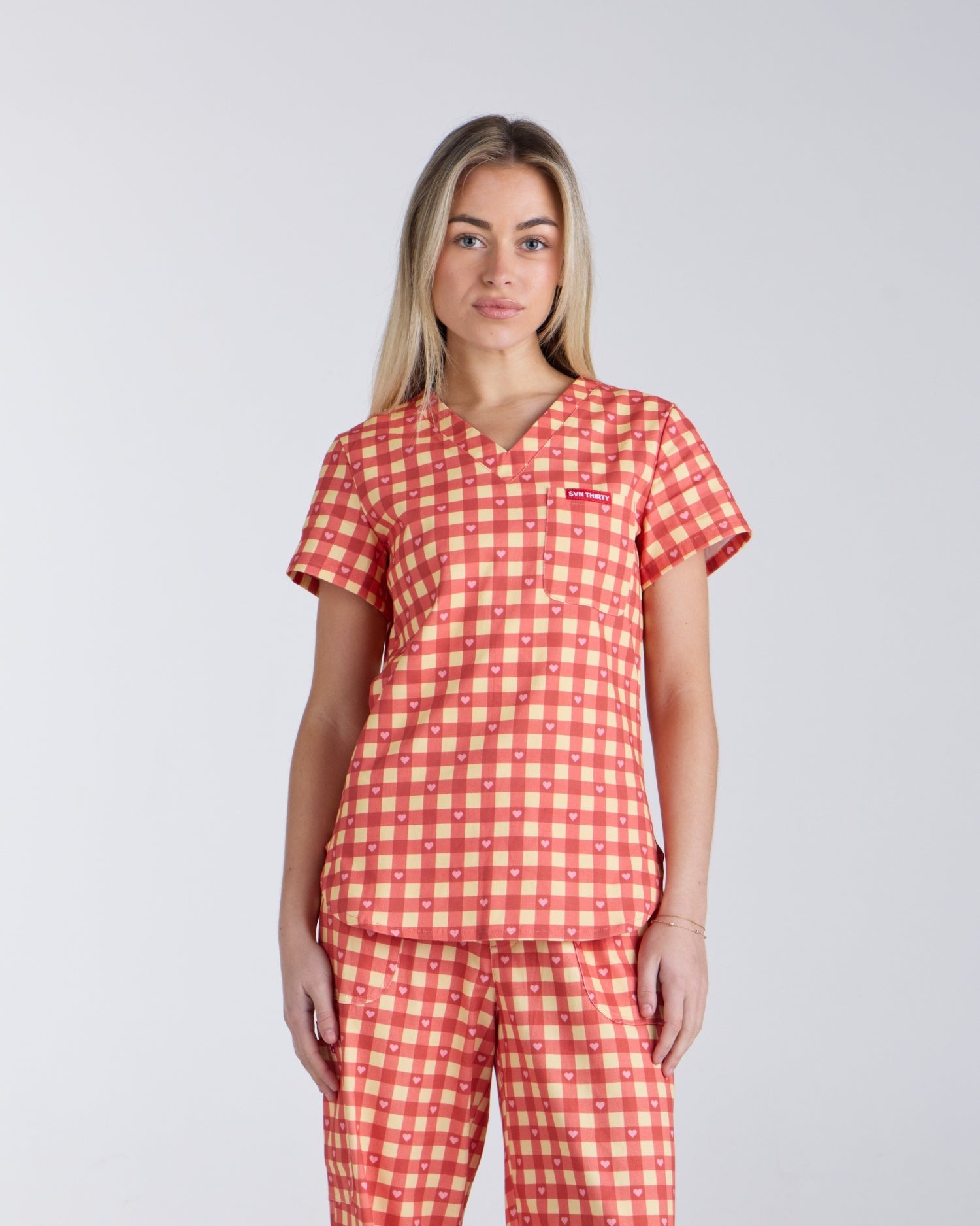 Tuck-In Scrub Top Ruby Gingham